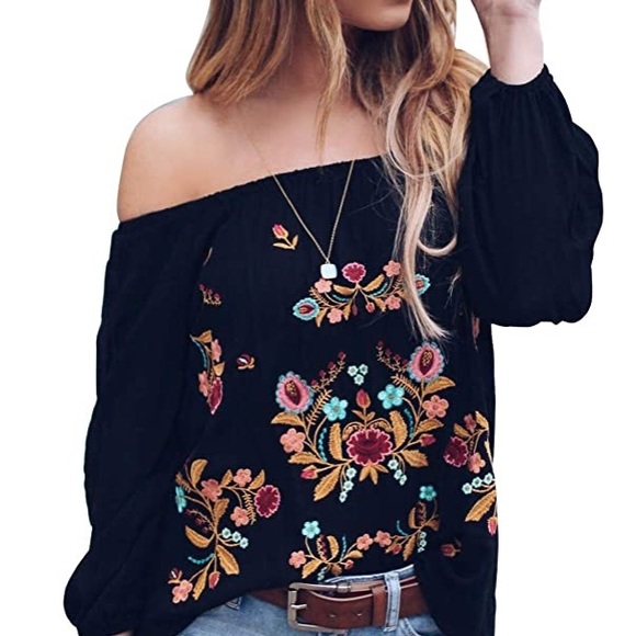 familyvintage Tops - LAST ONE SALE black embroidered floral blouse